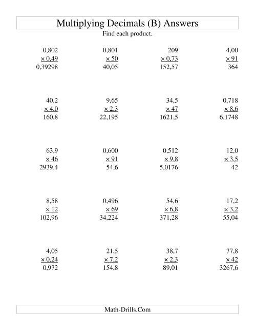 The Multiplying Three-Digit by Two-Digit with Various Decimal Places (B) Math Worksheet Page 2