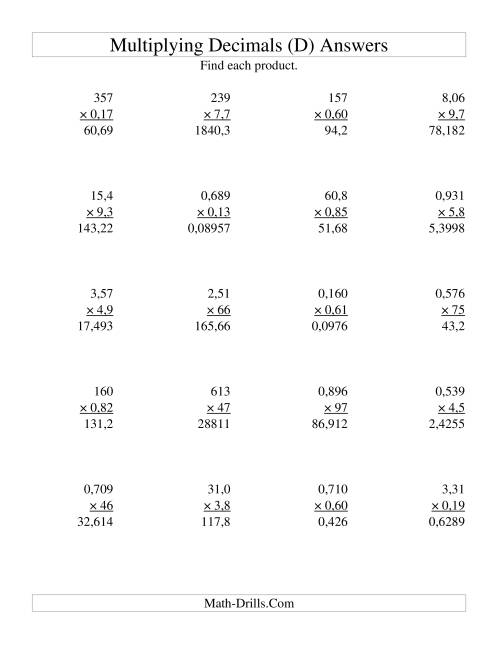 multiplying three digit by two digit with various decimal