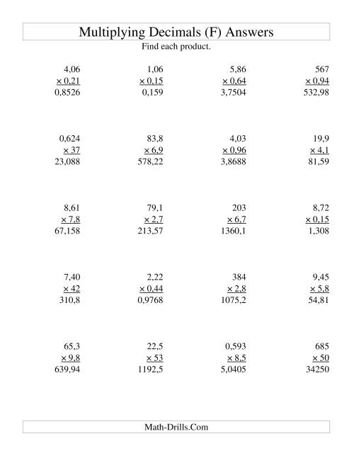 Multiplying Three-Digit by Two-Digit with Various Decimal Places (F)