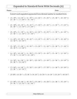 Converting Expanded Exponential Form Decimals to Standard Form (1-Digit Before the Decimal; 9-Digits After the Decimal)