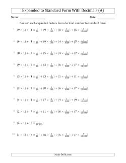 Converting Expanded Factors Form Decimals Using Fractions to Standard Form (1-Digit Before the Decimal; 4-Digits After the Decimal)