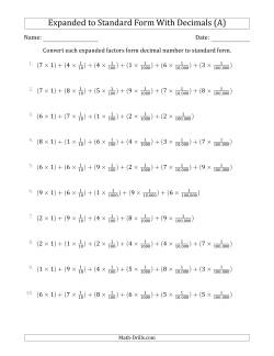 Converting Expanded Factors Form Decimals Using Fractions to Standard Form (1-Digit Before the Decimal; 5-Digits After the Decimal)