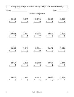 Multiplying 2-Digit Thousandths by 1-Digit Whole Numbers