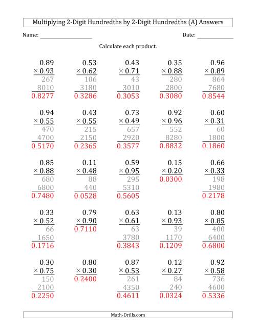 multiplying 2 digit hundredths by 2 digit hundredths all