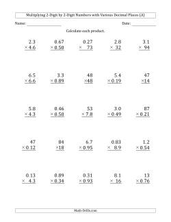 Multiplying 2-Digit by 2-Digit Numbers with Various Decimal Places