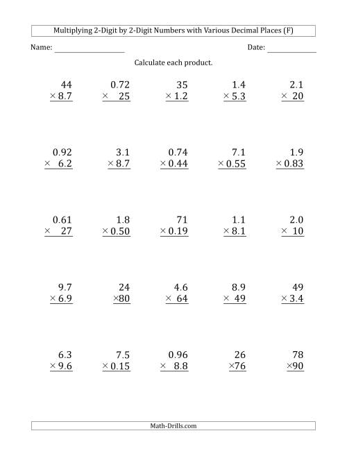 Multiplying Two-Digit by Two-Digit with Various Decimal ...