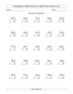 Multiplying 3-Digit Tenths by 1-Digit Whole Numbers