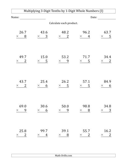 multiplying 3 digit tenths by 1 digit whole numbers i