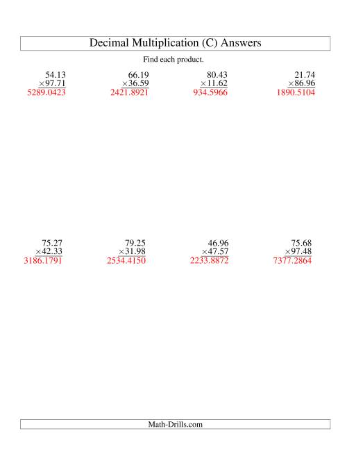 The Vertical Decimal Multiplication (range 10.01 to 99.99) (C) Math Worksheet Page 2