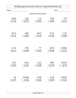 Multiplying Various Decimals by 2-Digit Hundredths