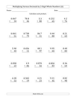 Multiplying Various Decimals by 2-Digit Whole Numbers