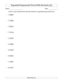 Converting Standard Form Decimals to Expanded Exponential Form (1-Digit Before the Decimal; 4-Digits After the Decimal)