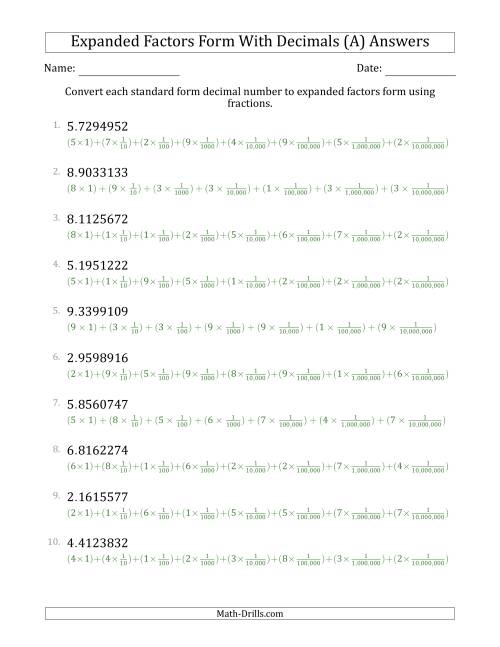 Converting Standard Form Decimals to Expanded Factors Form Using