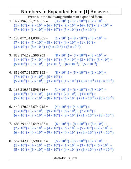 The Convert from Standard to Expanded Form (12 digits before decimal; 3 digits after) (I) Math Worksheet Page 2