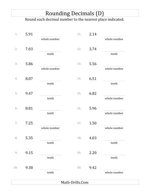The Rounding Hundredths to Various Decimal Places (D) Math Worksheet