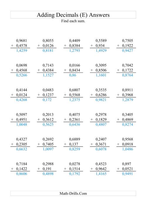 The Adding Decimals (Range 0,0001 to 0,9999) (E) Math Worksheet Page 2