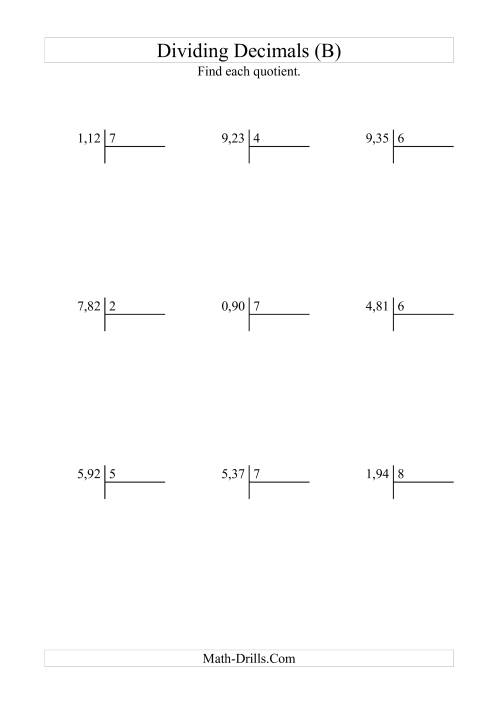 The Dividing Hundredths by a Whole Number (B) Math Worksheet