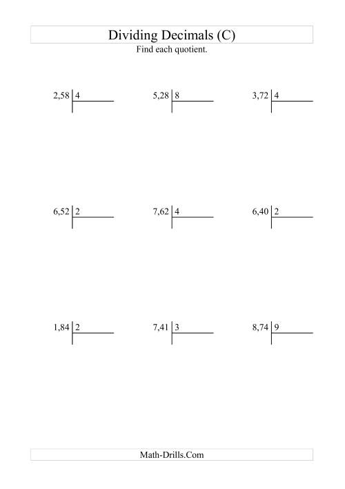 The Dividing Hundredths by a Whole Number (C) Math Worksheet