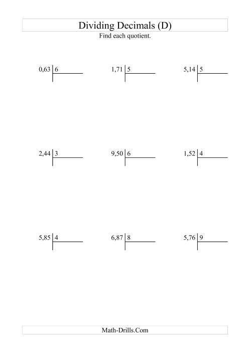 The Dividing Hundredths by a Whole Number (D) Math Worksheet