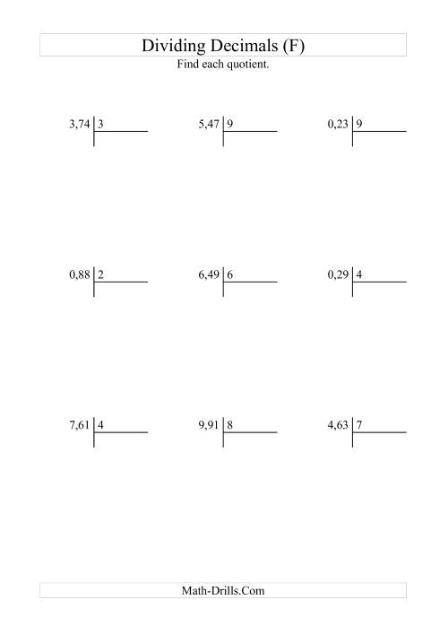 The Dividing Hundredths by a Whole Number (F) Math Worksheet