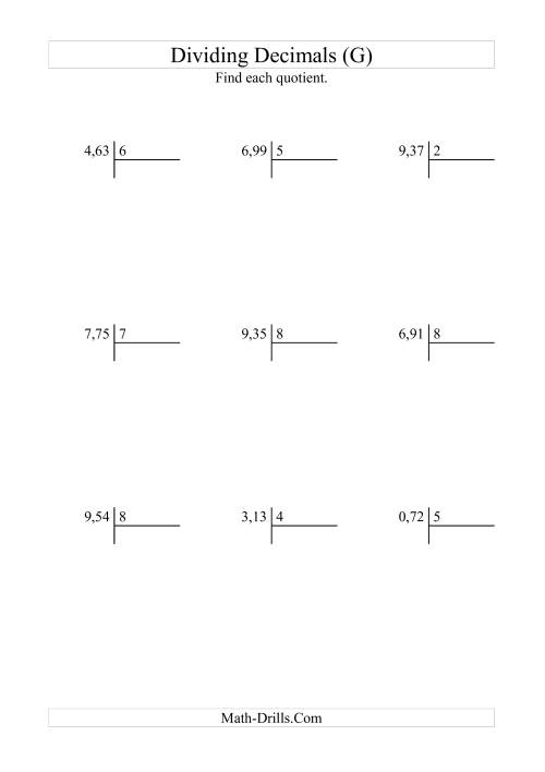 The Dividing Hundredths by a Whole Number (G) Math Worksheet