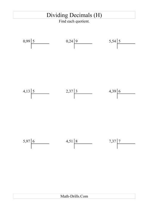 The Dividing Hundredths by a Whole Number (H) Math Worksheet