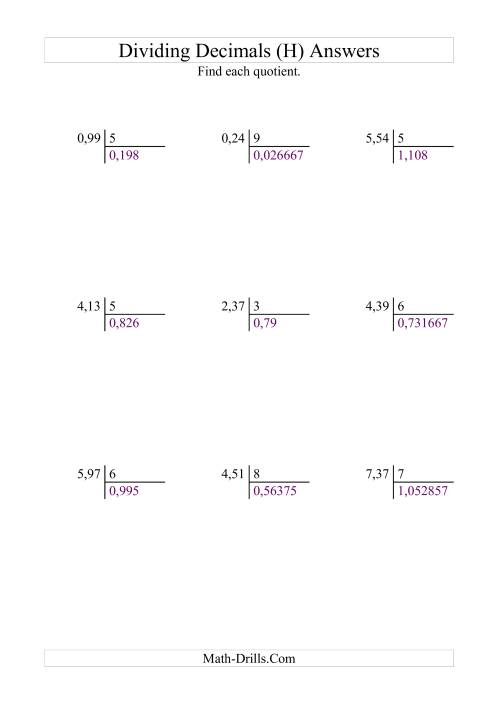 The Dividing Hundredths by a Whole Number (H) Math Worksheet Page 2