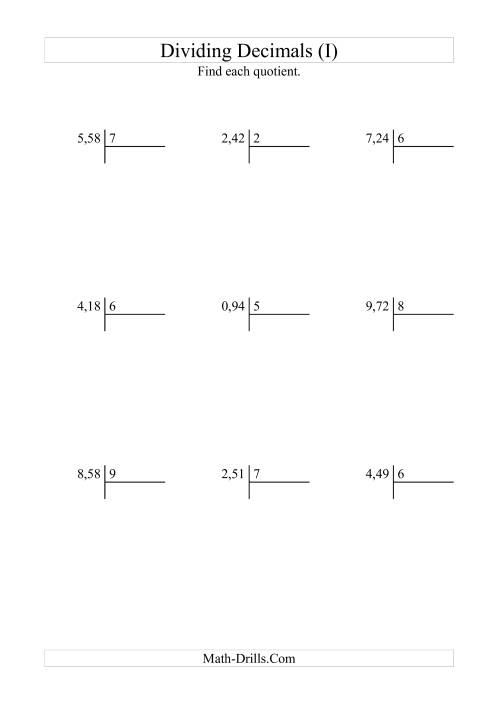 The Dividing Hundredths by a Whole Number (I) Math Worksheet
