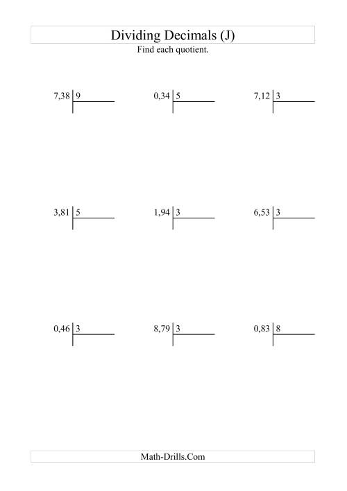 The Dividing Hundredths by a Whole Number (J) Math Worksheet