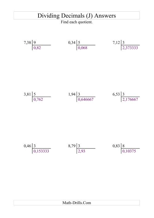 The Dividing Hundredths by a Whole Number (J) Math Worksheet Page 2