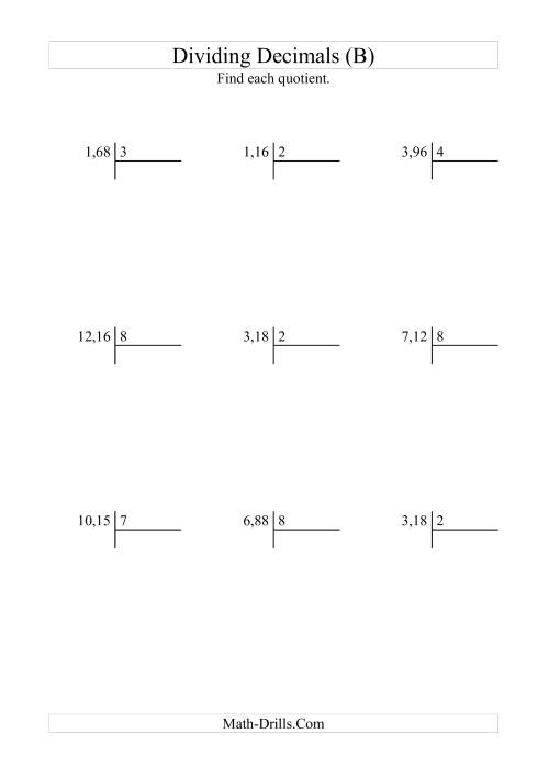 The Dividing Hundredths by a Whole Number with an Easy Quotient (B) Math Worksheet