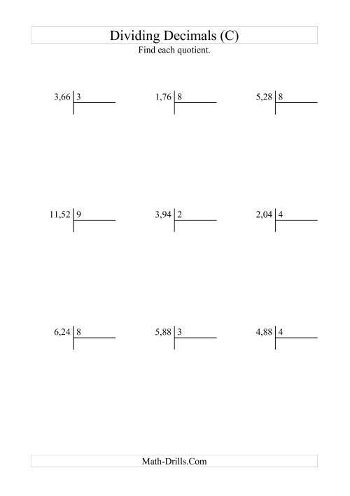 The Dividing Hundredths by a Whole Number with an Easy Quotient (C) Math Worksheet