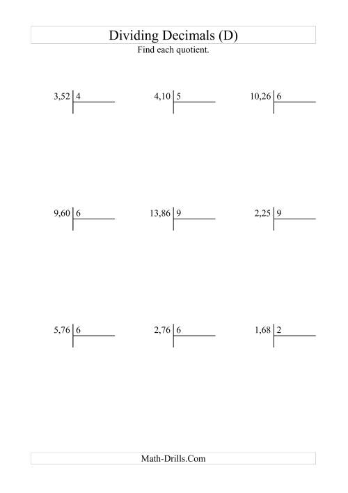 The Dividing Hundredths by a Whole Number with an Easy Quotient (D) Math Worksheet