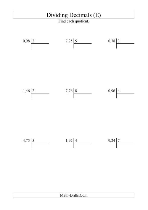 The Dividing Hundredths by a Whole Number with an Easy Quotient (E) Math Worksheet