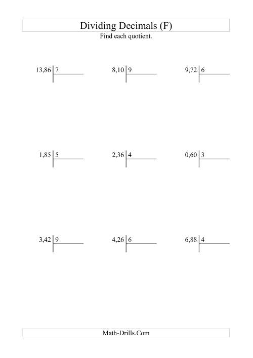 The Dividing Hundredths by a Whole Number with an Easy Quotient (F) Math Worksheet