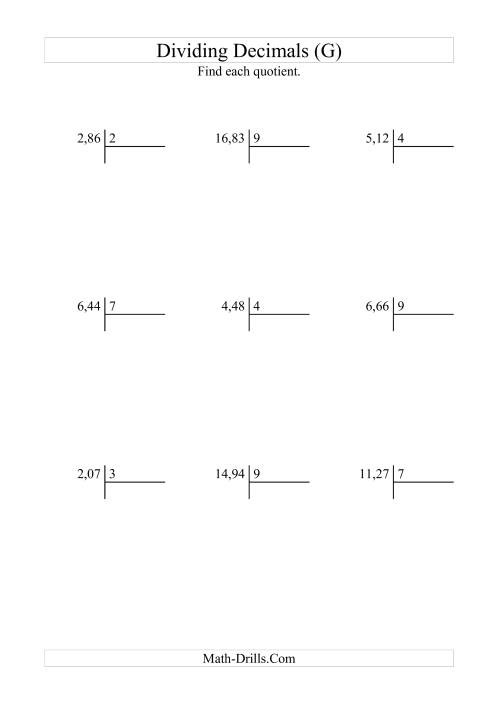 The Dividing Hundredths by a Whole Number with an Easy Quotient (G) Math Worksheet