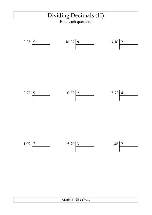The Dividing Hundredths by a Whole Number with an Easy Quotient (H) Math Worksheet