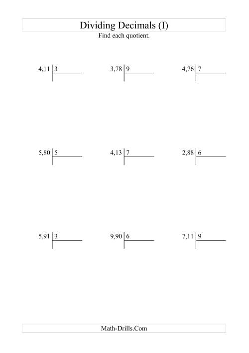 The Dividing Hundredths by a Whole Number with an Easy Quotient (I) Math Worksheet