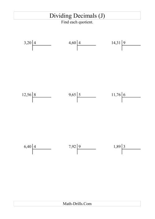 The Dividing Hundredths by a Whole Number with an Easy Quotient (J) Math Worksheet