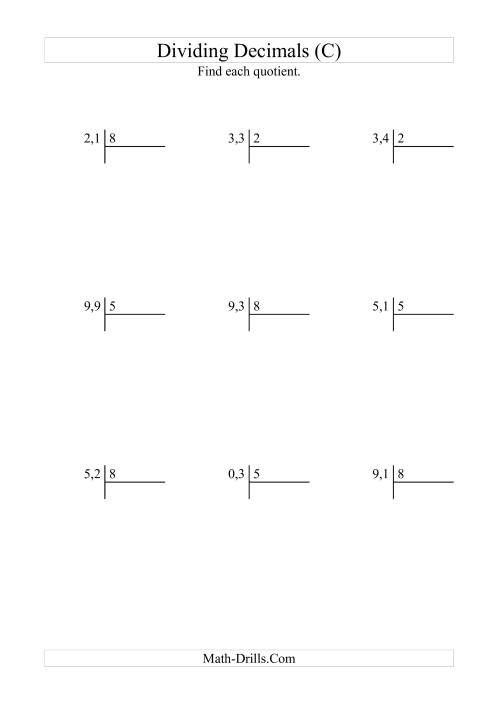 The Dividing Tenths by a Whole Number (C) Math Worksheet