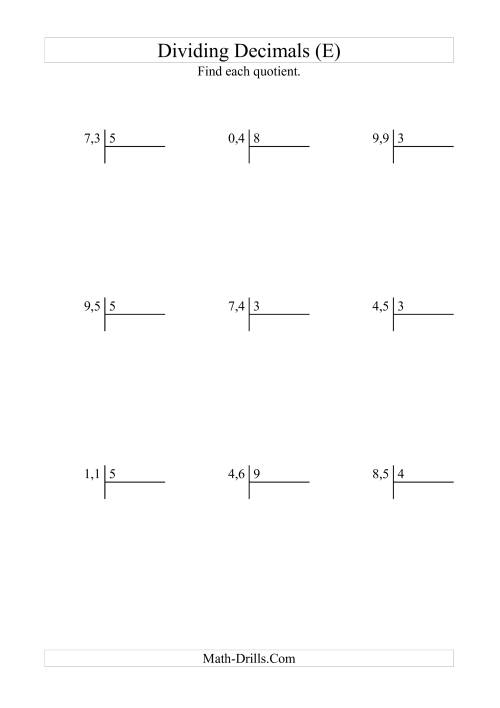 The Dividing Tenths by a Whole Number (E) Math Worksheet