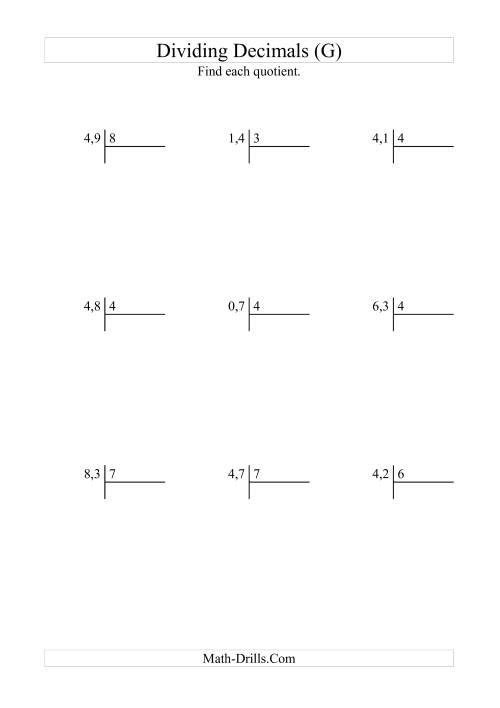 The Dividing Tenths by a Whole Number (G) Math Worksheet