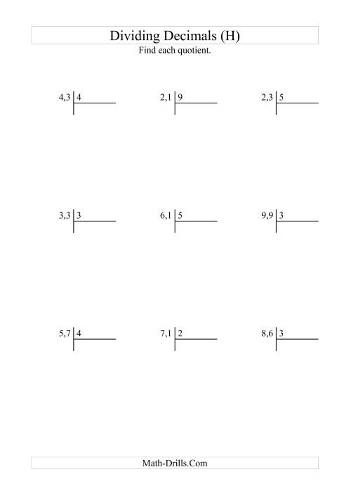 The Dividing Tenths by a Whole Number (H) Math Worksheet