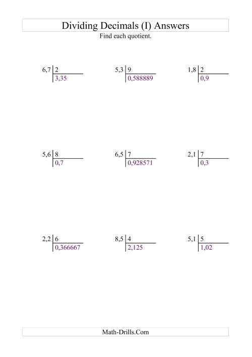 The Dividing Tenths by a Whole Number (I) Math Worksheet Page 2