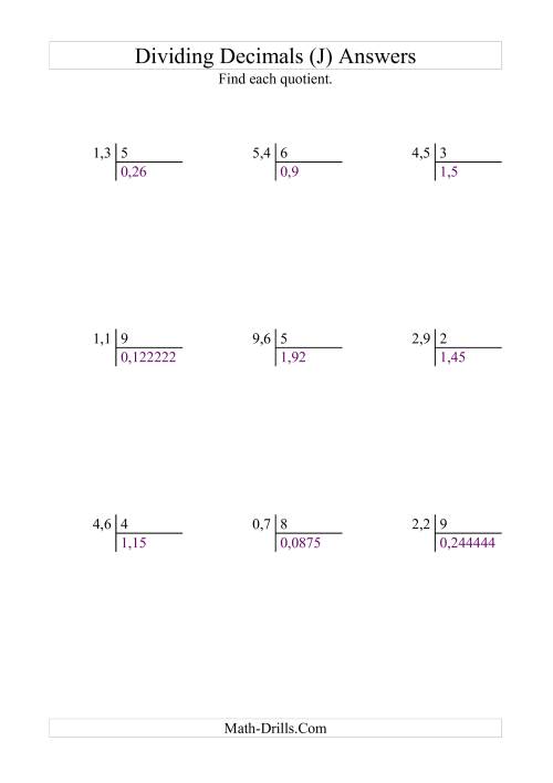 The Dividing Tenths by a Whole Number (J) Math Worksheet Page 2