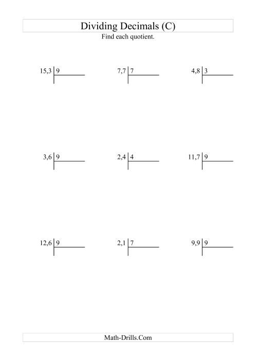 The Dividing Tenths by a Whole Number with an Easy Quotient (C) Math Worksheet