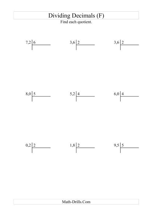 The Dividing Tenths by a Whole Number with an Easy Quotient (F) Math Worksheet