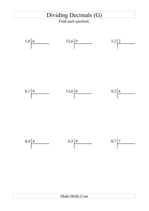 The Dividing Tenths by a Whole Number with an Easy Quotient (G) Math Worksheet