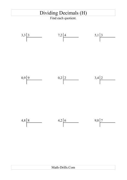The Dividing Tenths by a Whole Number with an Easy Quotient (H) Math Worksheet