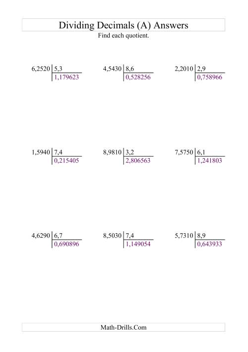 The Dividing Ten Thousandths by Tenths (A) Math Worksheet Page 2